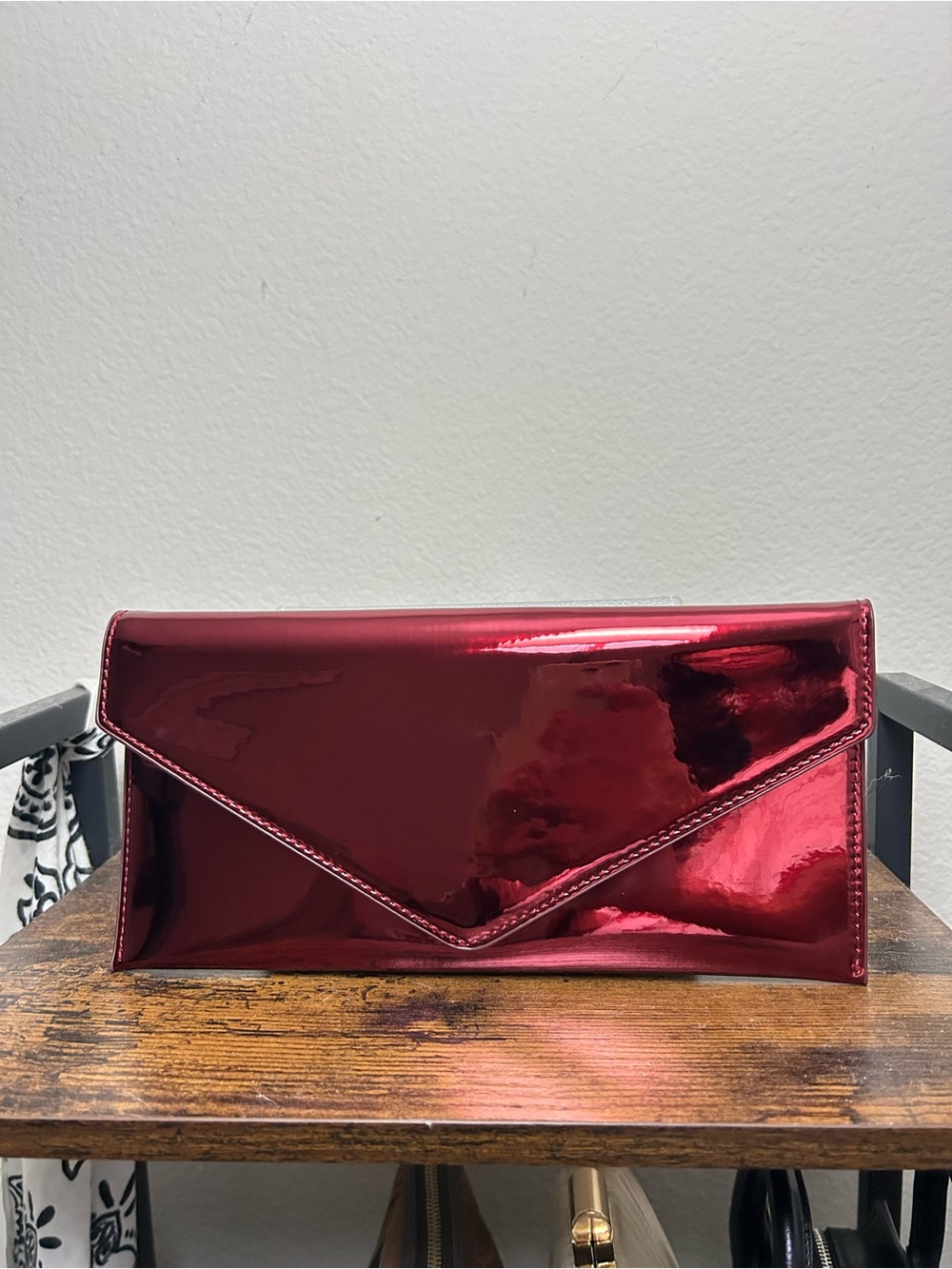 Aldo Shiny Deep Red Envelope Clutch